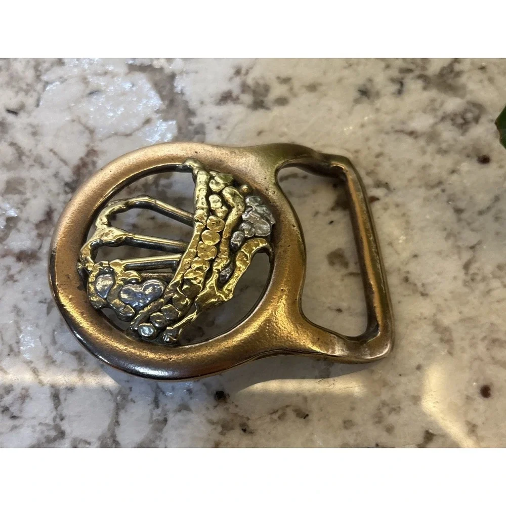 The Master Works Belt Buckle Brutalist‎ Vintage 1970s Brass Mixed Metals fashion